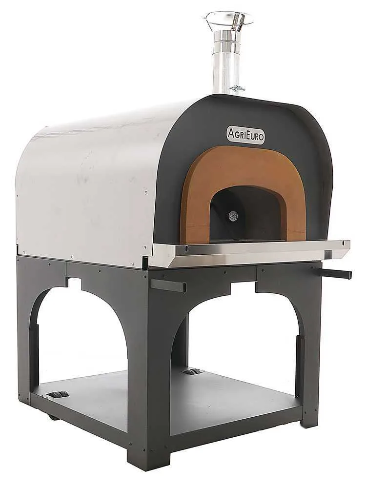 AgriEuro Cibus Inox 1000 - Four à bois pour pizza d'extérieur avec chambre de cuisson Ø 100 - Capacité de cuisson : 6 pizzas