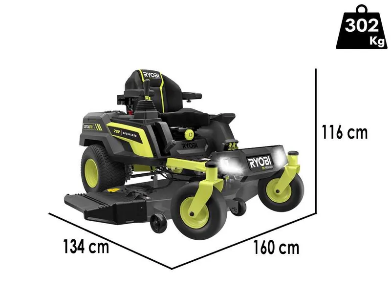 Ryobi ZTRX137 - Tondeuse autoportée à rayon de braquage zéro sur batterie - 72V/30Ah - Coupe de 137cm - 2en1