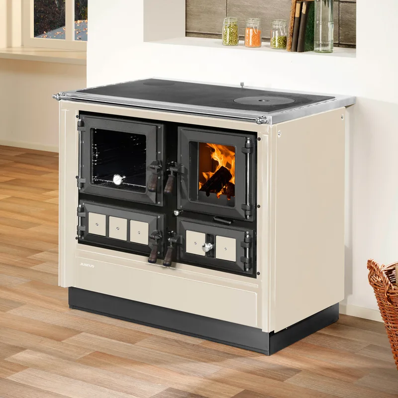 Justus Rustico-90 2.0 Poêle de cuisine en acier crème, compartiment de cuisson à gauche