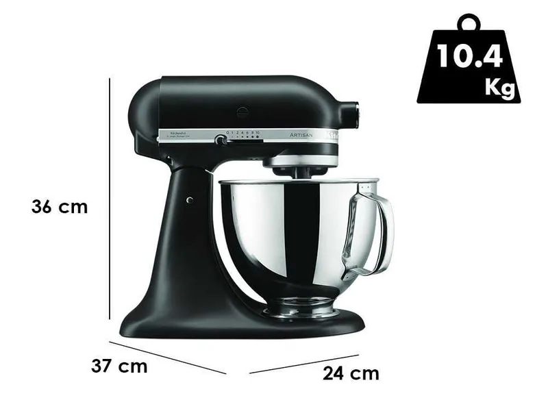 KitchenAid Artisan 5KSM125-EBM Noir mat - Batteur mélangeur planétaire avec tête relevable