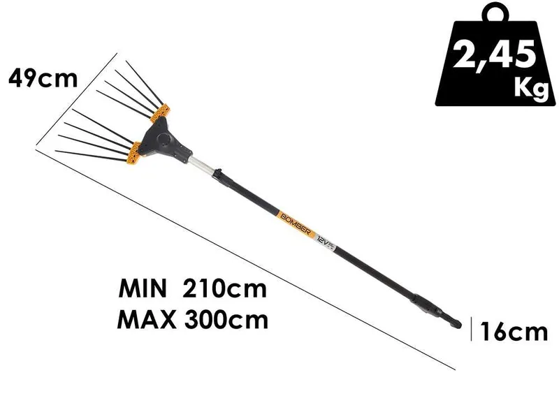 Volpi Bomber 165L - Peigne vibreur électrique à batterie - Perche télescopique de 210 à 300 cm