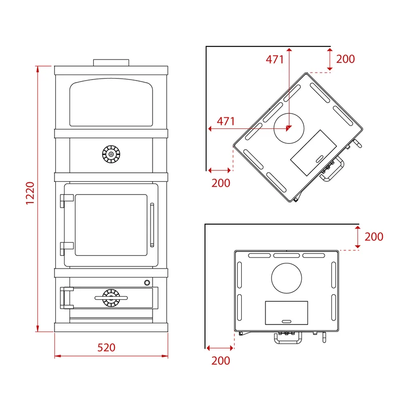 Poêle à bois Lotus 2060 avec compartiment de maintien au chaud, gris, évacuation des fumées par le haut.