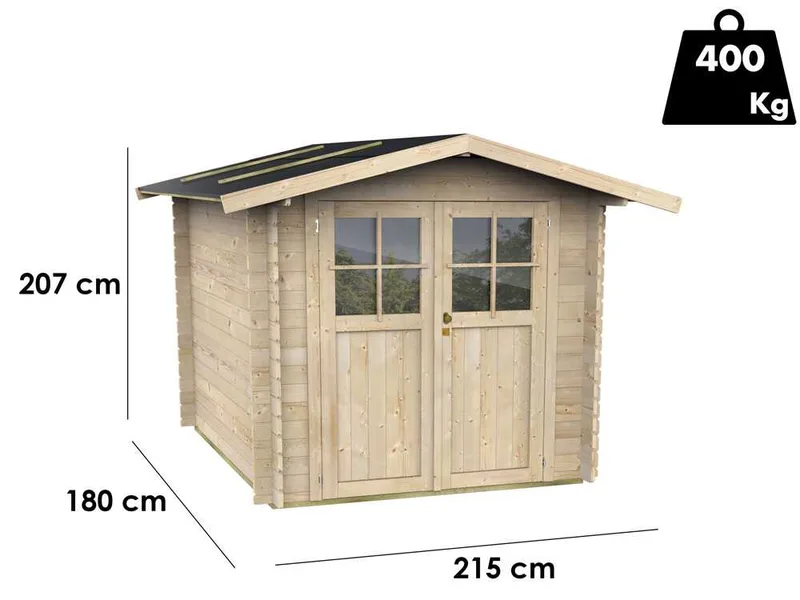 Alce Opera 215x180 - Abri de jardin à bois - Avec fenêtres et porte à double battant - 215x180x207 cm