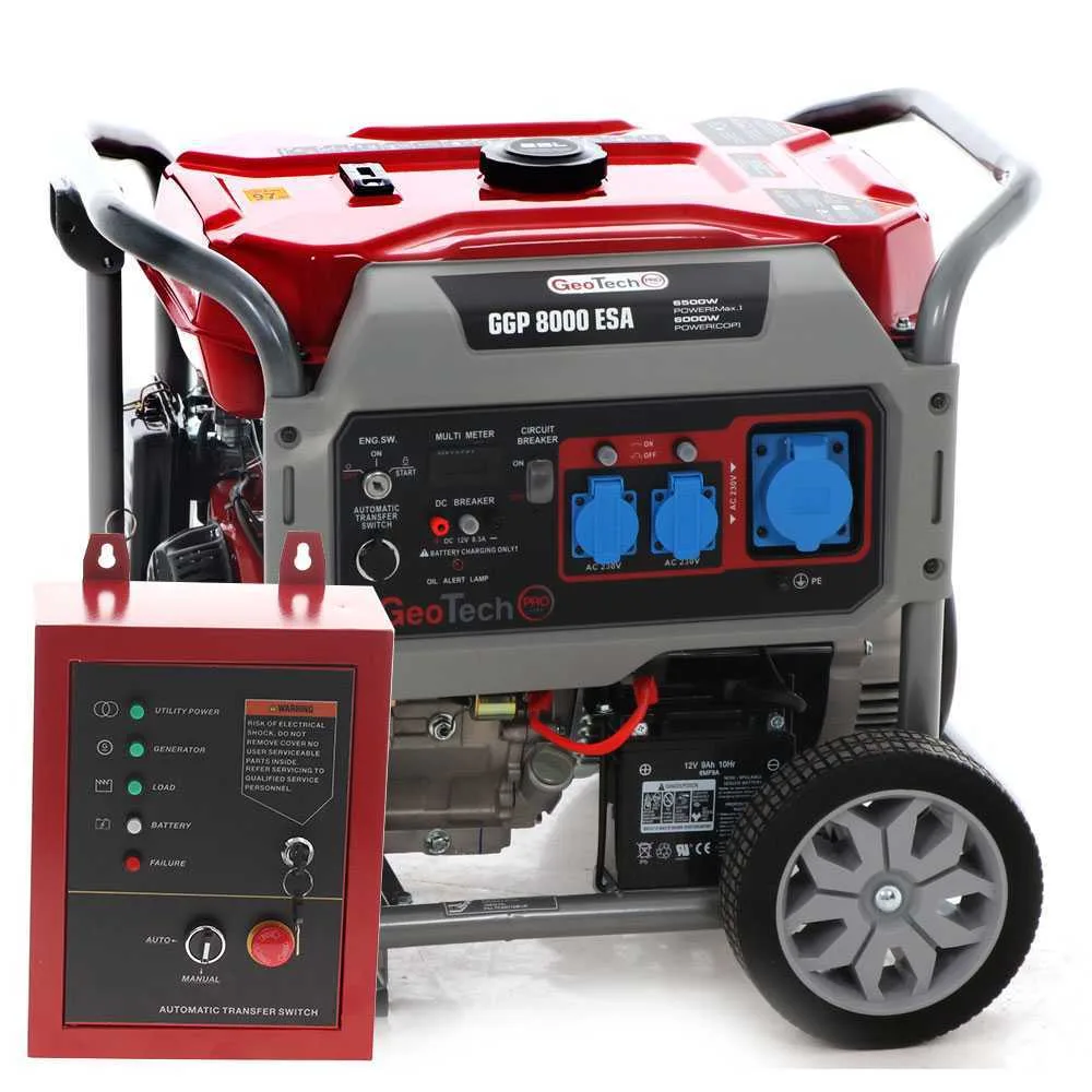 GeoTech Pro GGP 8000 ESA - Groupe électrogène sur chariot dém. électrique avec AVR 6.5 KW - Continue 6 Kw Monophasé + ATS