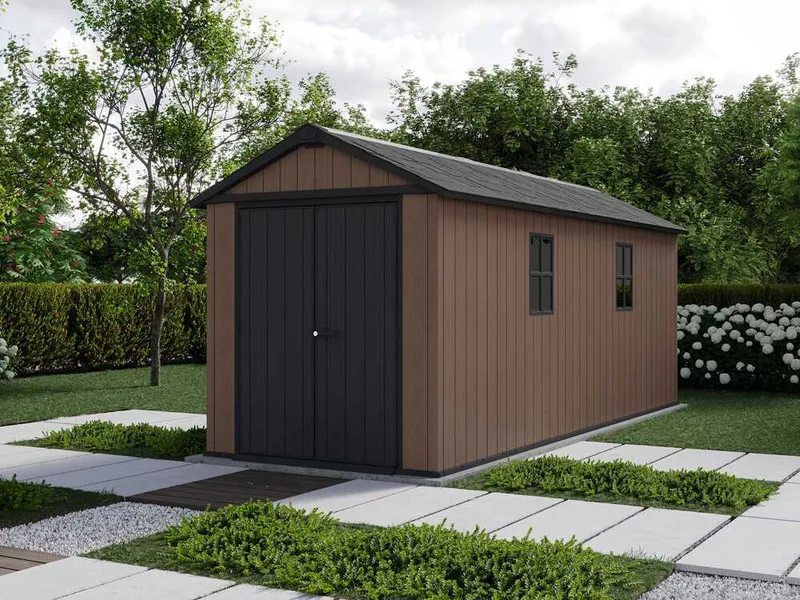 Keter Newton plus 7517/1775 - Abri de jardin - Avec porte à double battant et fenêtres - 230 x 539 x 246 cm