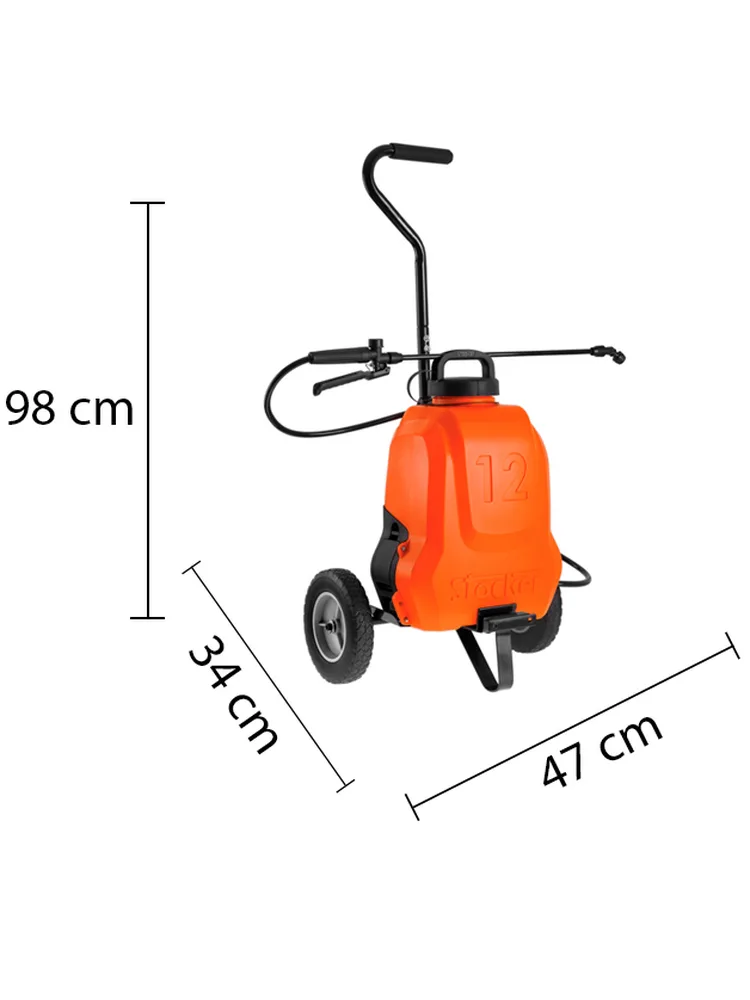 Pompe de pulvérisation électrique à batterie au lithium Stocker à dos/trolley avec réservoir 12L