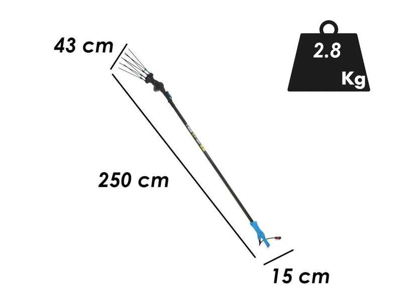 Peigne vibreur électrique à batterie Lisam Thor - Avec 8 dents en carbone - 250-350 cm - Perche télescopique