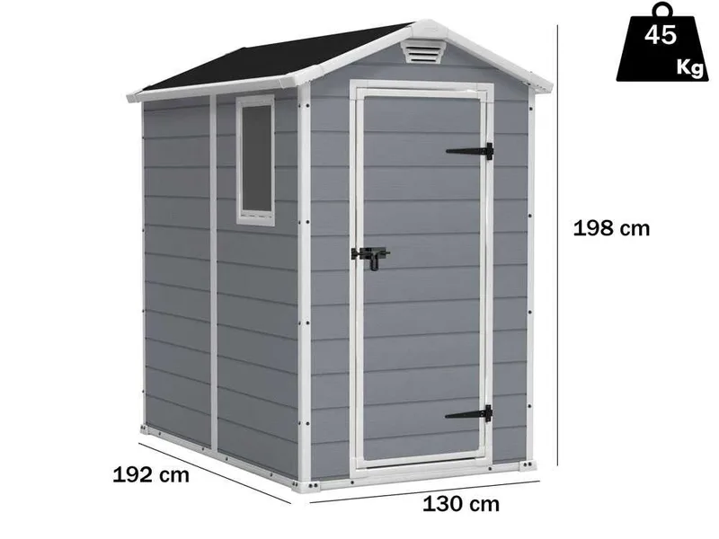 Keter Manor gris - Abri de jardin - Avec fenêtre latérale - 130x192x198 cm