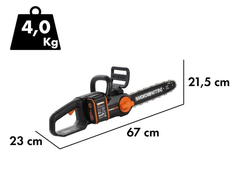 Worx Nitro WG350E - Tronçonneuse à batterie 20 V/4 Ah - Guide de 30 cm