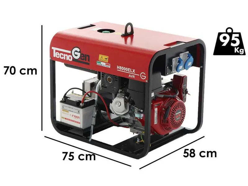 TecnoGen H8000ELX - Groupe électrogène à essence dém. électrique 5.8 kW - Continu 5.2 kW Monophasé