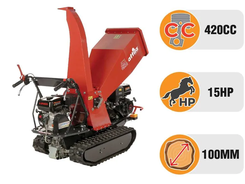 Attila ATS 1300 L TRACK - Broyeur de végétaux tracté sur chenilles avec châssis de brouette motorisée - Moteur Loncin 420 cm³