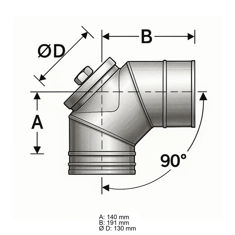 Schiedel PRIMA PLUS coude 90° Ø130 mm avec fermeture de révision pour combustibles solides simple paroi mat