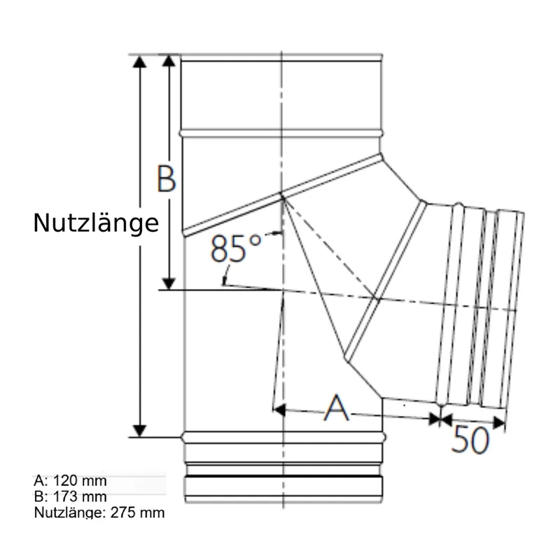 Schiedel PRIMA PLUS coude 85° Ø130 mm avec pied de support simple paroi mat