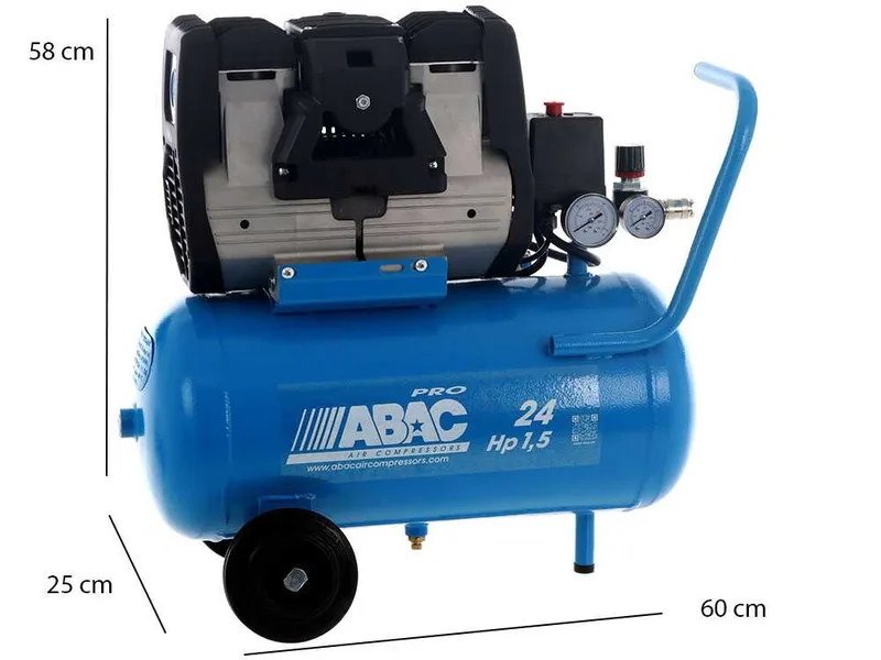 Abac pole position OS15P - Compresseur d'air électrique monophasé silencieux, sans huile - Moteur 1,5 CV - 24 litres