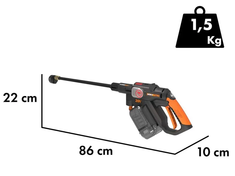 Worx Nitro HydroShot WG633E.9 - Lance haute pression à batterie - 20V - sans batterie et sans chargeur