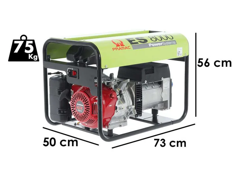 Pramac ES 8000 - Groupe électrogène 6.6 kW triphasé à essence - avec moteur Honda GX 390