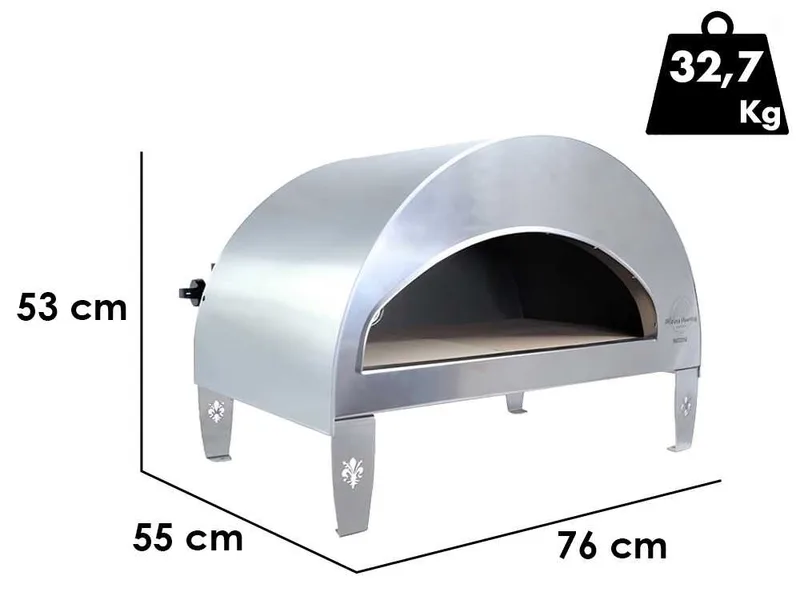 Pizza Party Emozione Silver - Four à pizza à gaz d'extérieur - Chambre de cuisson 40 x 70 cm - Sole en briques réfractaires