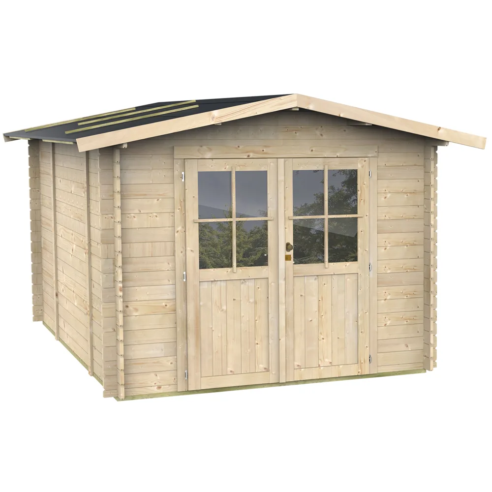 Alce Opera 300x250 - Abri de jardin à bois - Avec fenêtres et porte à double battant - 300x250x219 cm