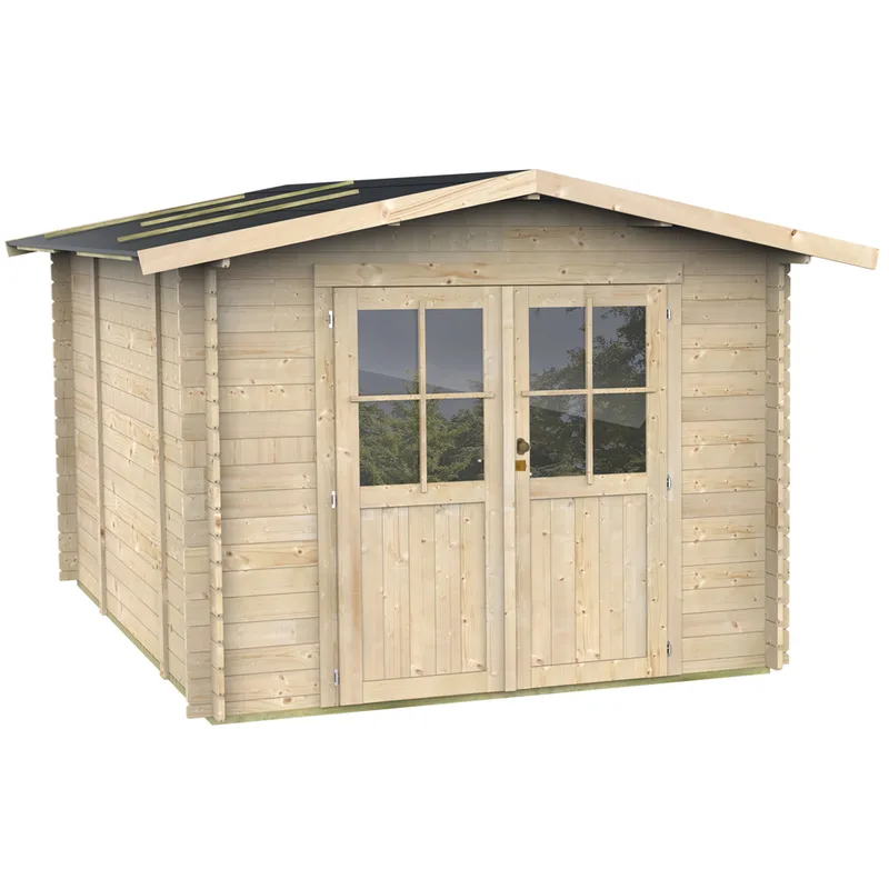 Alce Opera 300x250 - Abri de jardin à bois - Avec fenêtres et porte à double battant - 300x250x219 cm
