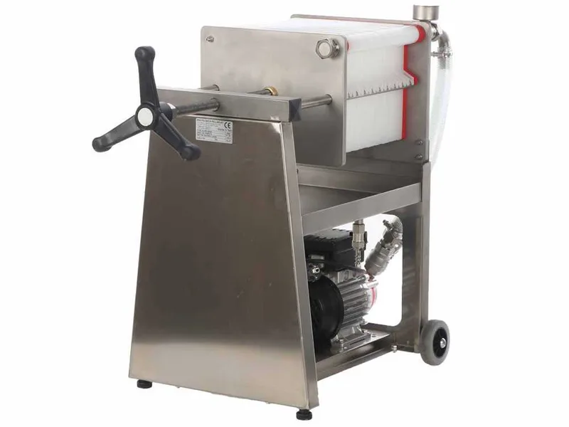 Enotecnica Pillan F20 - Filtre à plaques pour vin sur chariot - Châssis en acier INOX et pompe NOVAX