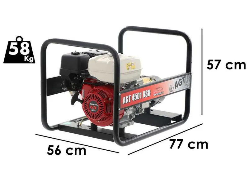 AGT 4501 HSB - Groupe électrogène 4.5 kW monophasé à essence - Continu 4.1 kW Monophasé