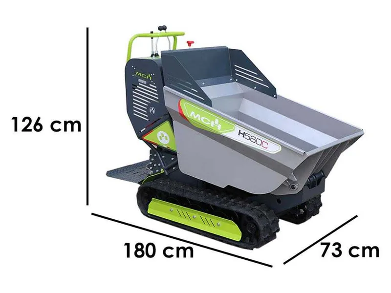 Brouette motorisée sur chenilles MCH H560C-GX - Benne dumper hydraulique 500 kg - Transmission hydrostatique