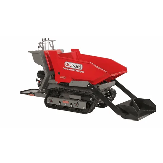 GeoTech Pro GeoPorter 650 DHS Hydro - Brouette motorisée à chenilles avec benne dumper 650 kg et pelle - Transmission hydrostatique