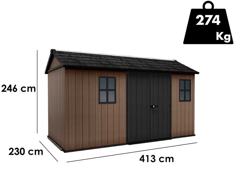 Keter Newton plus 7513/1375 - Abri de jardin - Avec double porte et fenêtres - 230 x 413 x 246 cm