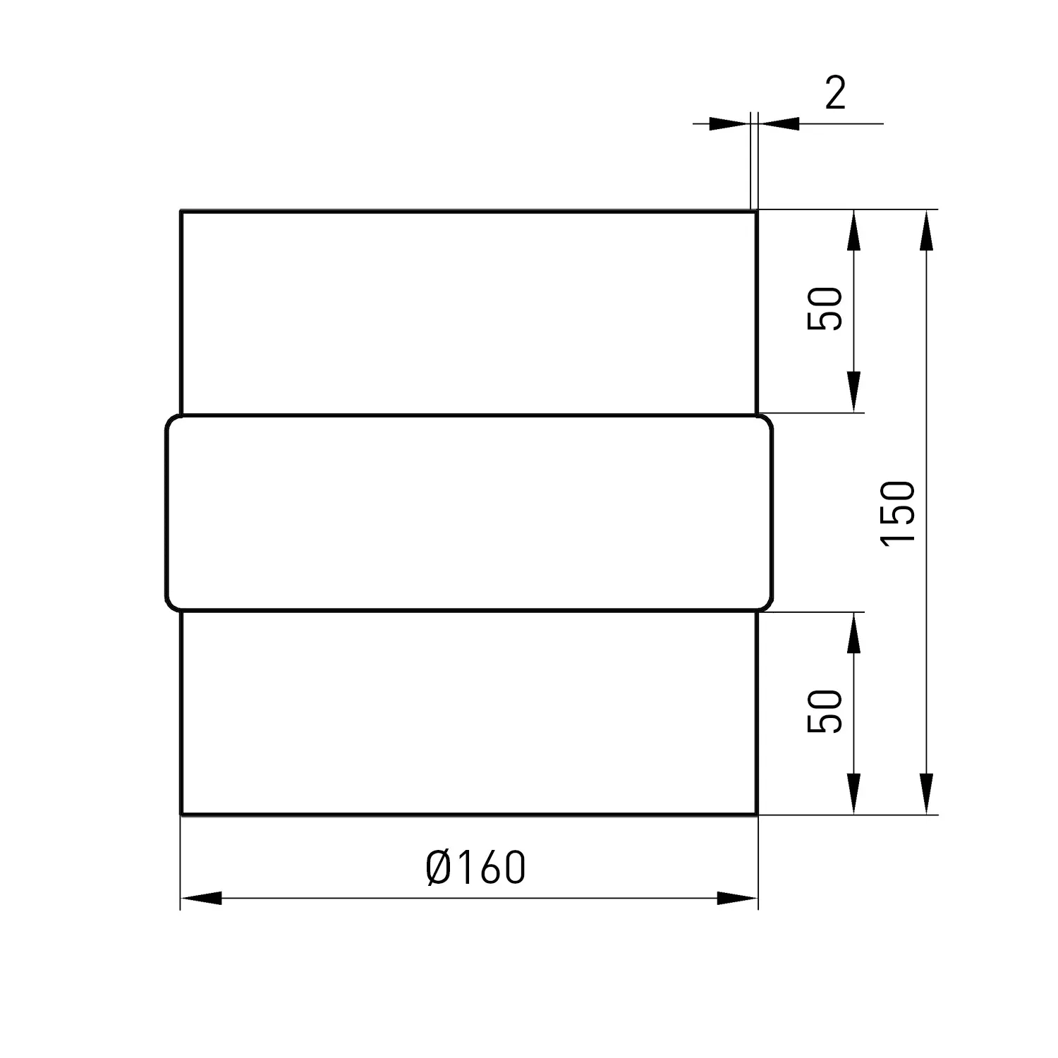 Raik Basic Adaptateur 160mm noir L: 150mm pour tuyau de fumée / conduit de fumée