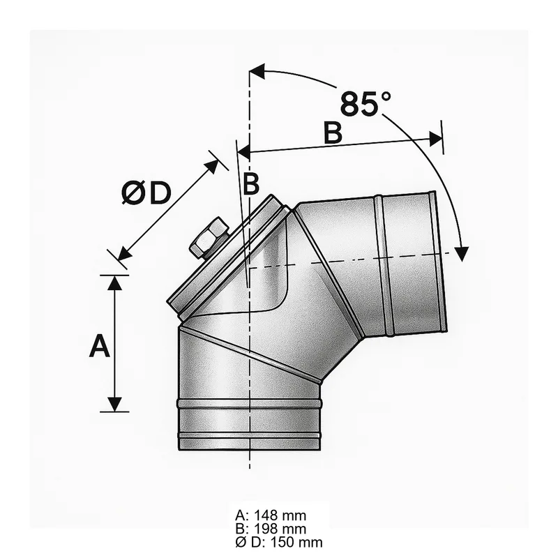 Schiedel PRIMA PLUS coude 85° Ø180 mm avec fermeture de révision pour huile/gaz simple paroi mat