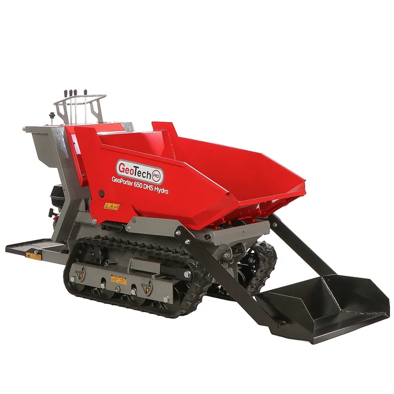 GeoTech Pro GeoPorter 650 DHS Hydro - Brouette motorisée à chenilles avec benne dumper 650 kg et pelle - Transmission hydrostatique