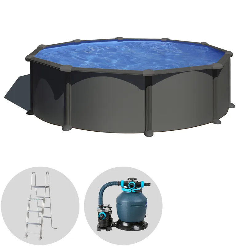 Gre Anthracite Ronde Ø460 x 132 cm - Piscine hors-sol en acier