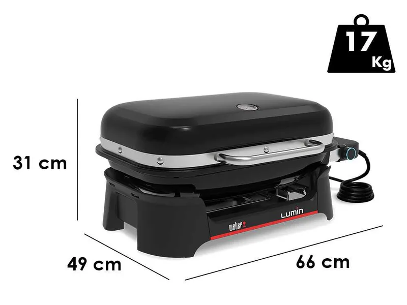 Weber Lumin Black 1502045 - Barbecue électrique portable - Grille 49 x 33 cm