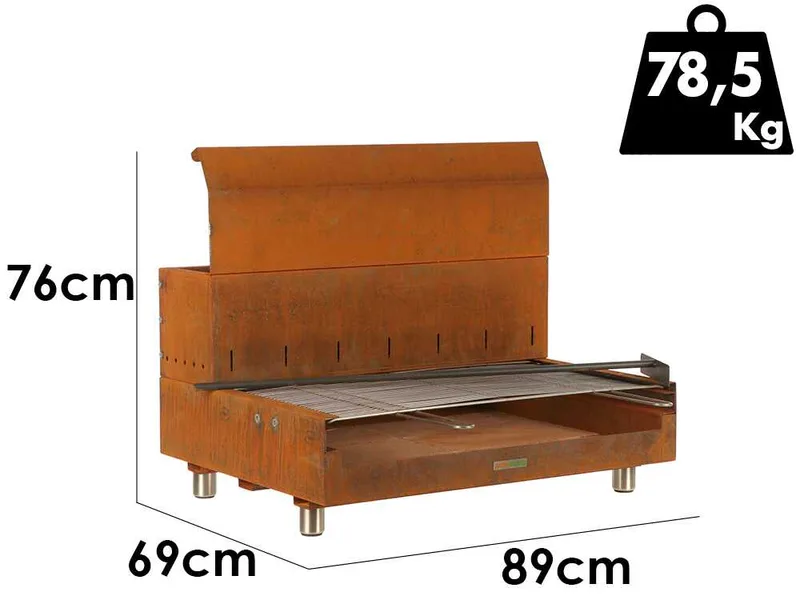 Folpo - Barbecue à bois et à charbon en acier Corten