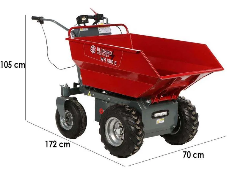Blue Bird WB 500E - Brouette motorisée sur batterie - 48 V 32 Ah - Benne dumper