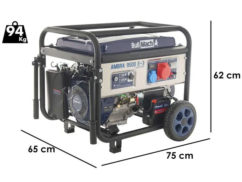 BullMach AMBRA 9500 E-3 - Groupe électrogène 7.5 Kw triphasé - Version à chariot