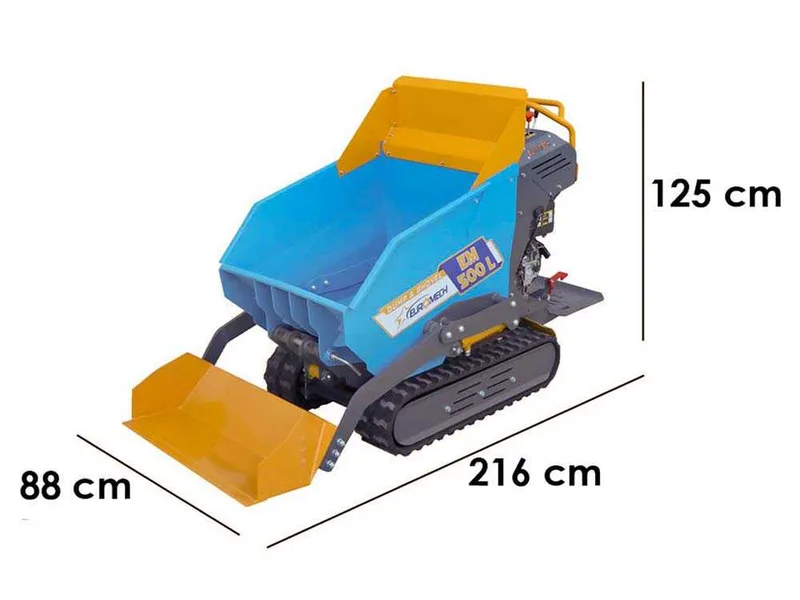 EuroMech EM500L-Dump & Shovel - Brouette à chenilles hydraulique 500 kg avec benne dumper et godet frontal - Transmission hydrostatique