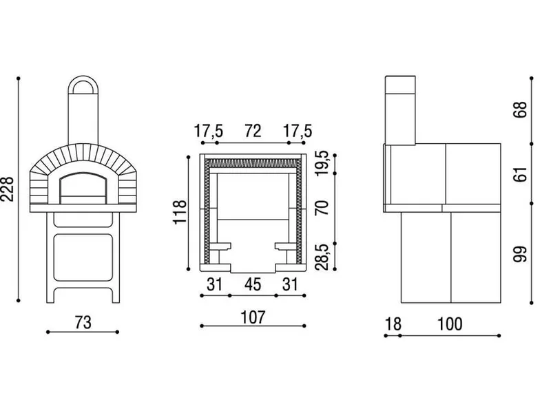 Linea VZ Portici - Four à bois d'extérieur avec base en ciment - Avec chambre de cuisson 72x70 cm