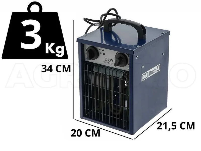 BullMach BM-EFH 2H - Générateur d'air chaud électrique monophasé avec ventilation - 2kW