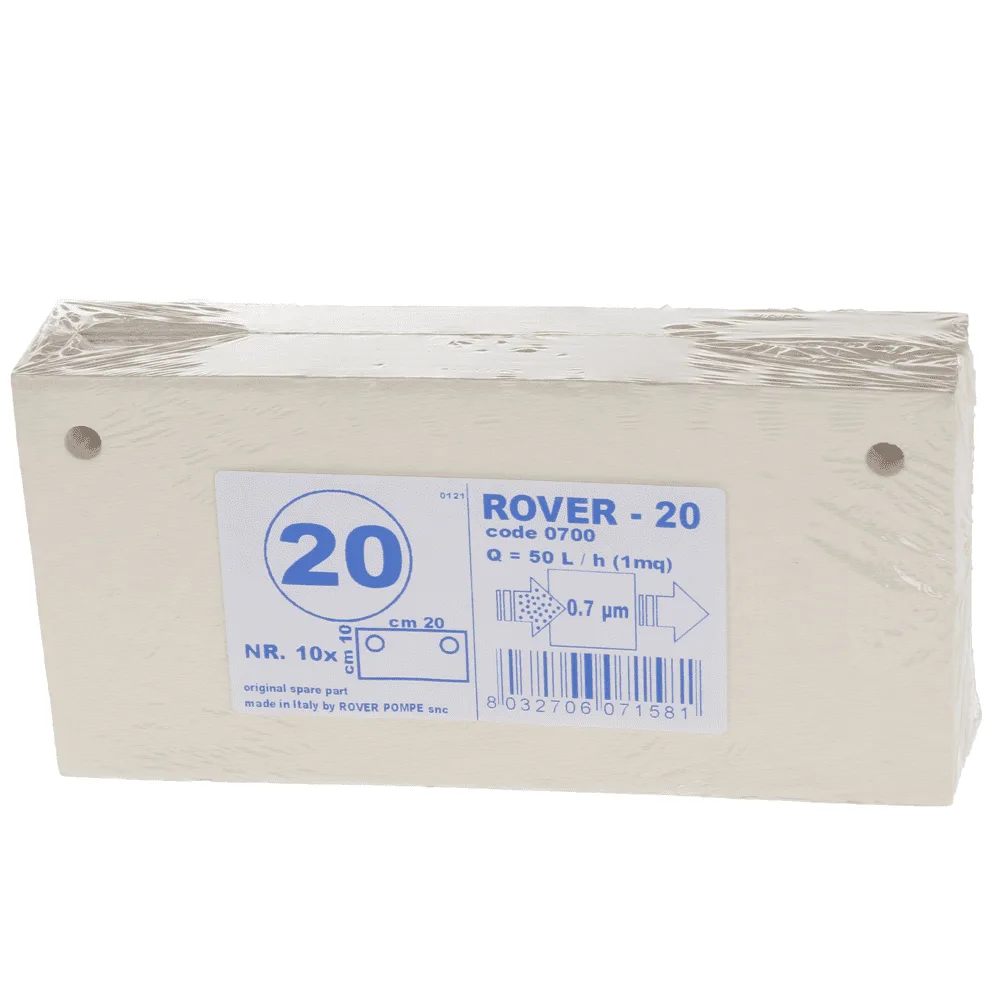 Type 20 - Cartons filtrants Rover pour pompes avec filtre Pulcino - 20x10 cm - 10 pièces