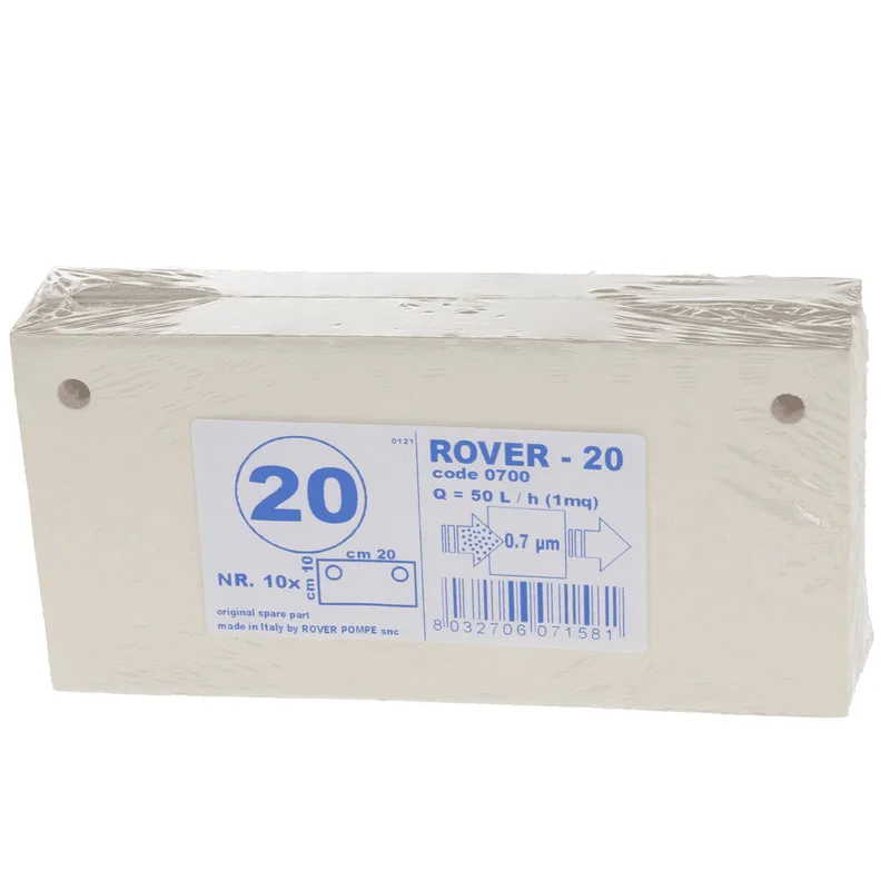 Type 20 - Cartons filtrants Rover pour pompes avec filtre Pulcino - 20x10 cm - 10 pièces