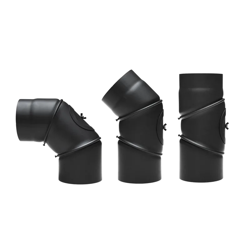 Raik Basic coude de tuyau de fumée 180mm noir 0–90° avec porte pour tuyau de fumée / conduit de fumée