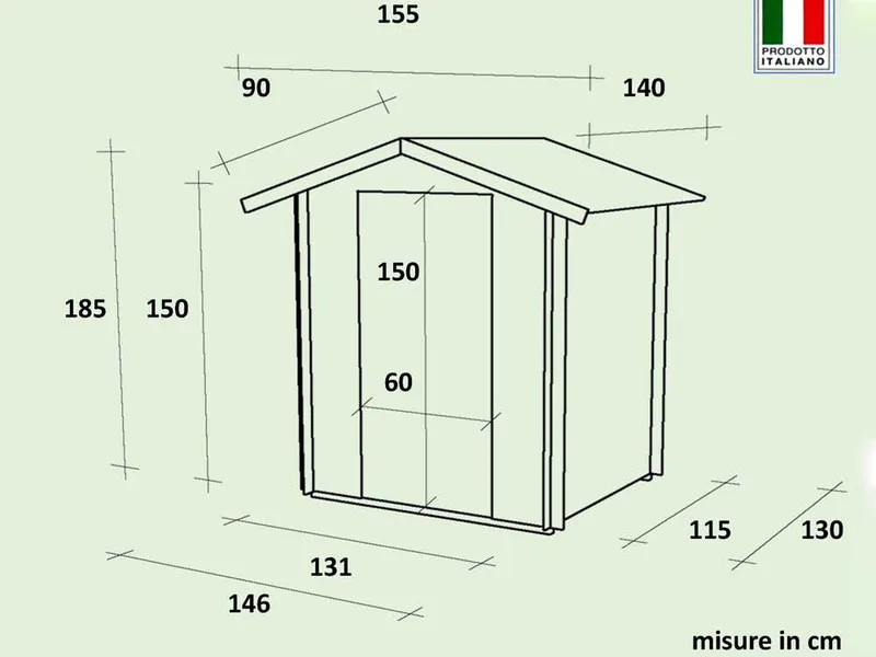 Alce Marcella 146x130 - Abri de jardin en bois - Avec toit à deux versants - 146x130x185 cm