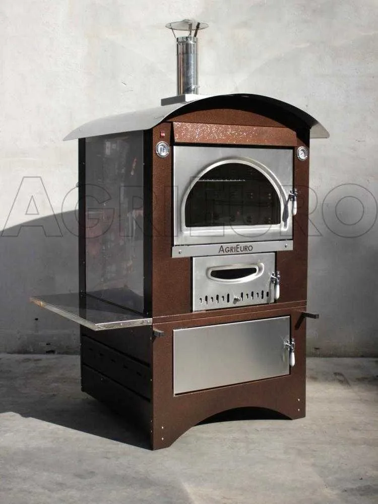 AgriEuro Maximus 80 Deluxe EXT - Four à bois en acier d'extérieur - Cuivre émaillé - Inox
