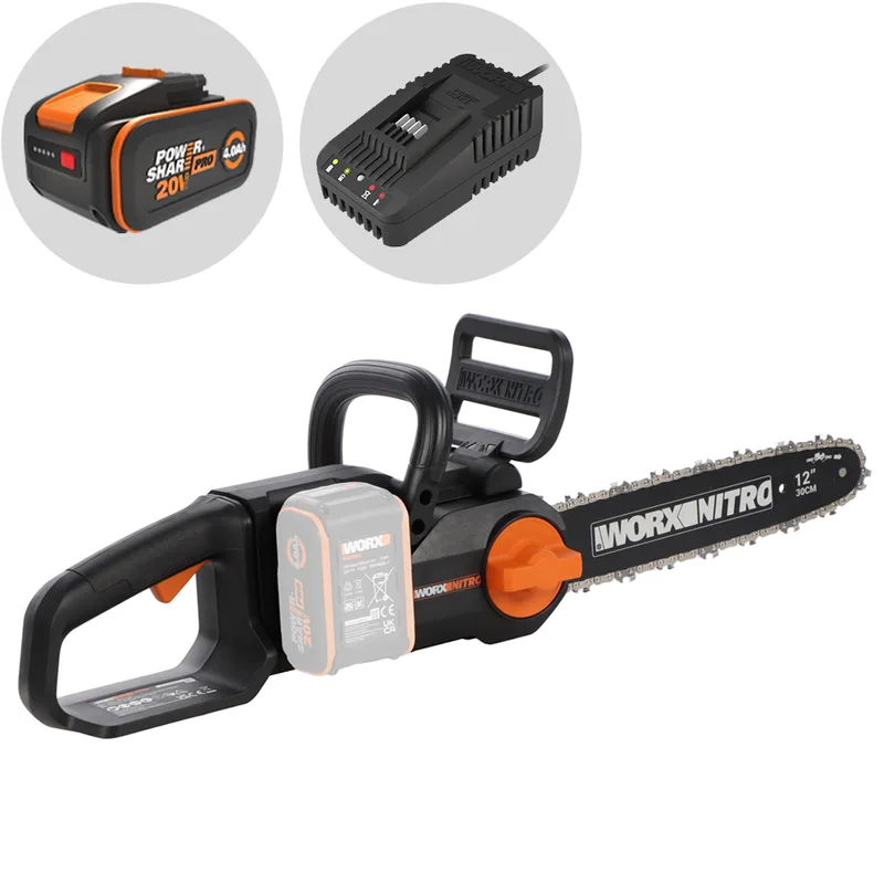 Worx Nitro WG350E - Tronçonneuse à batterie 20 V/4 Ah - Guide de 30 cm