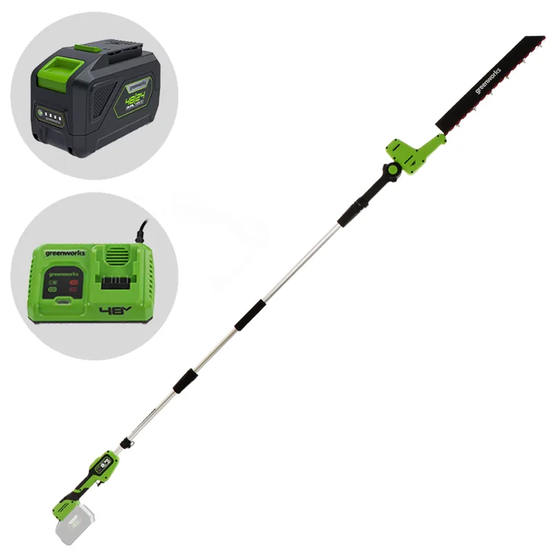 Greenworks G48PHTII - Taille-haie à batterie sur perche de rallonge - 48 V 5 Ah