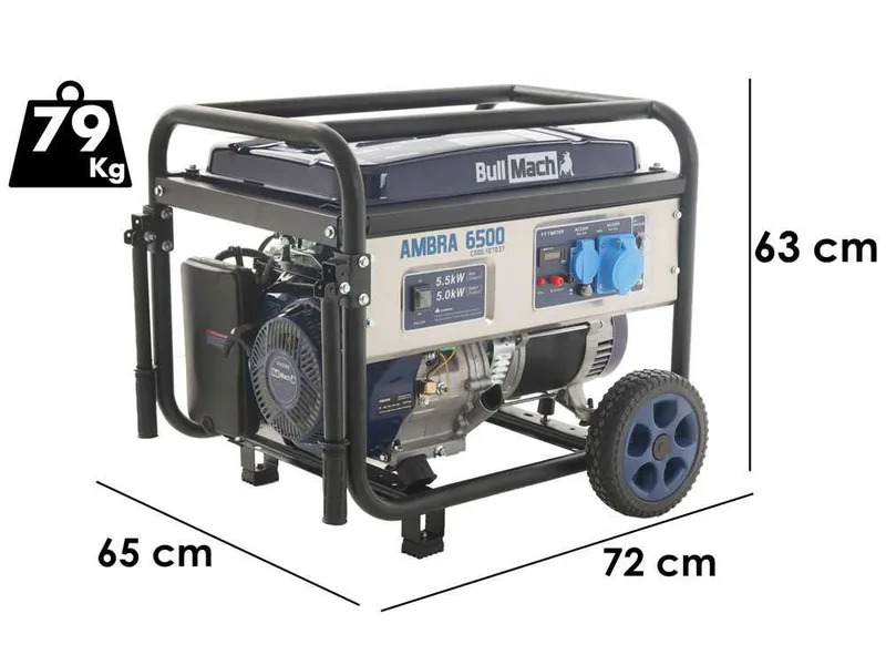 BullMach AMBRA 6500 - Groupe électrogène 5.5 Kw monophasé - Version à chariot