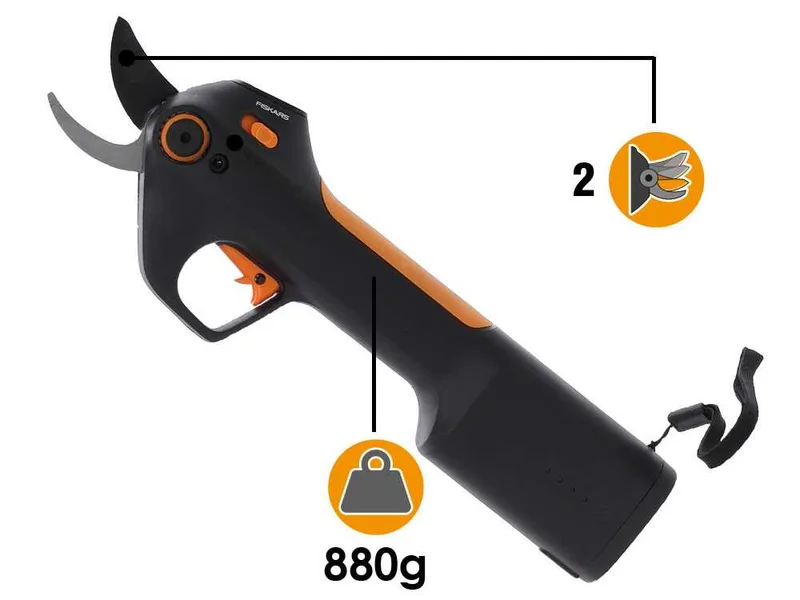 Fiskars ePruner M Bypass - Sécateur de taille avec batterie intégrée - 8 V 4 Ah - Diamètre de coupe 25 mm