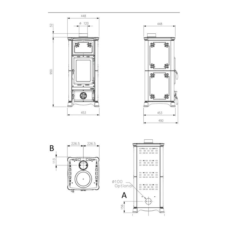 La Nordica EMILIANA.165 majolique - rouge bordeaux poêle à bois
