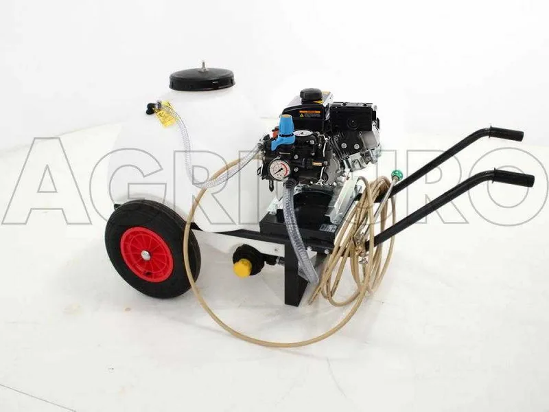 Groupe motopompe de pulvérisation Comet MTP MC 25 - Loncin 148F-2 sur chariot réservoir 120 lt avec crochet
